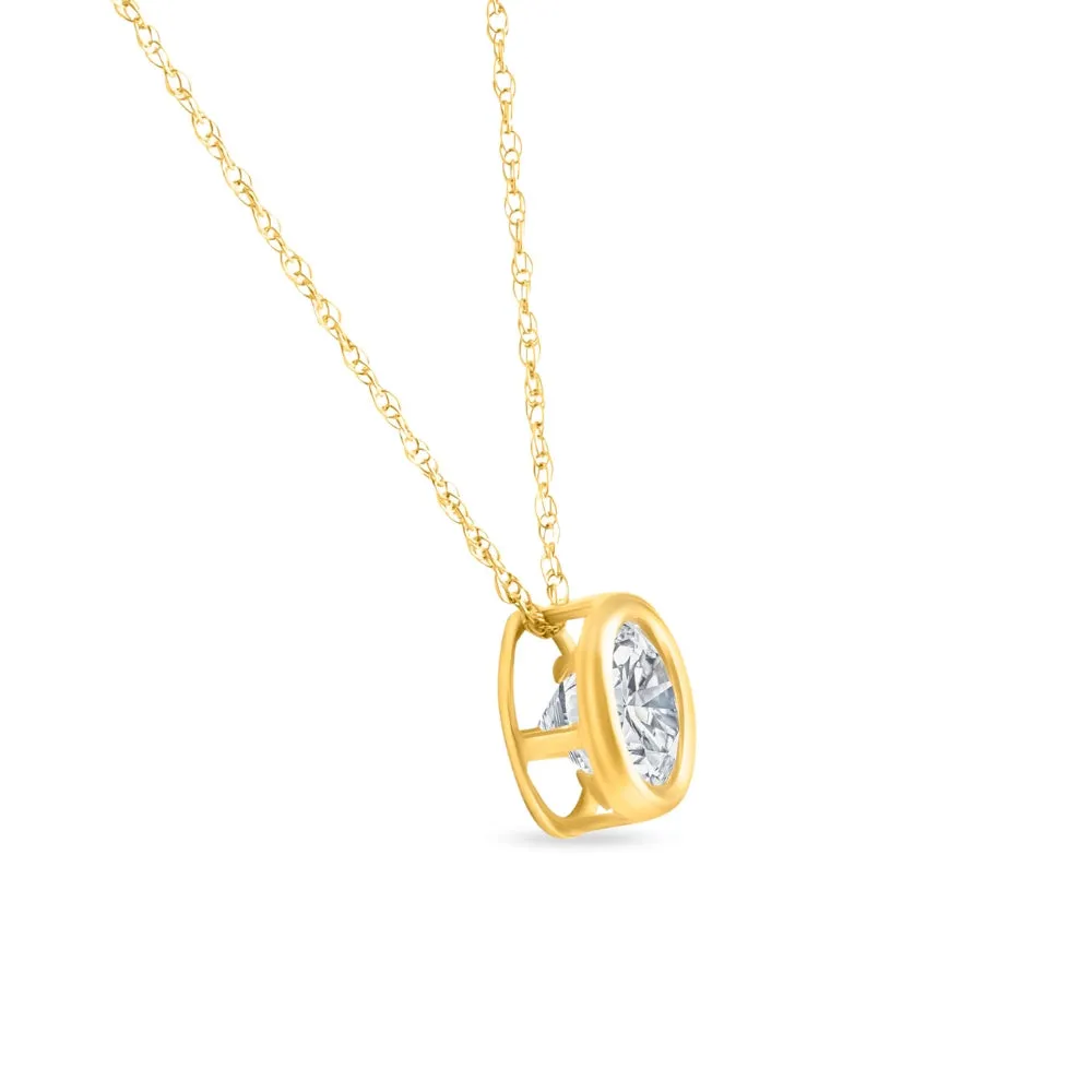 Diamond Bezel Pendant Necklace, 0.90Ct, 14k Yellow Gold, Lab Grown.