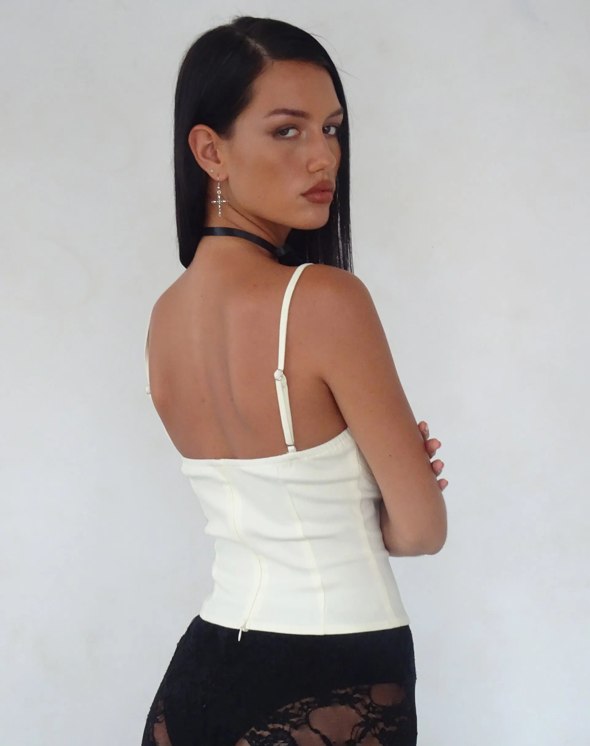 Dovica White Lace Trim Corset Top