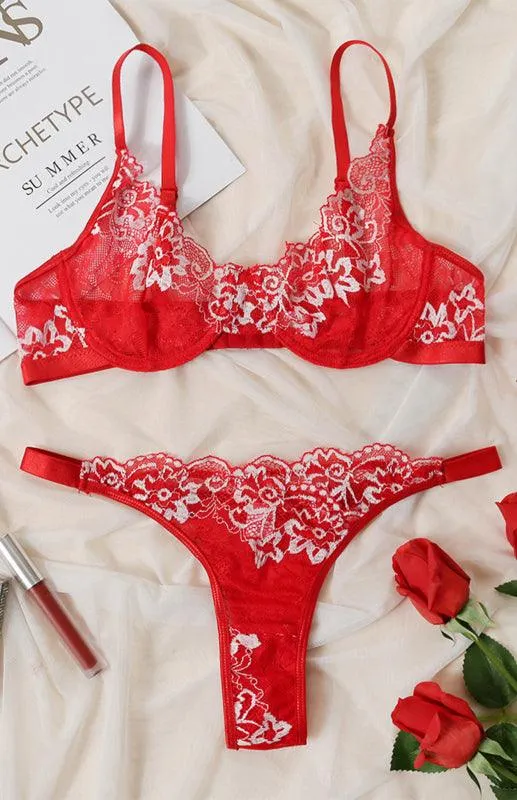 Embroidered Lace Lingerie Set for Women