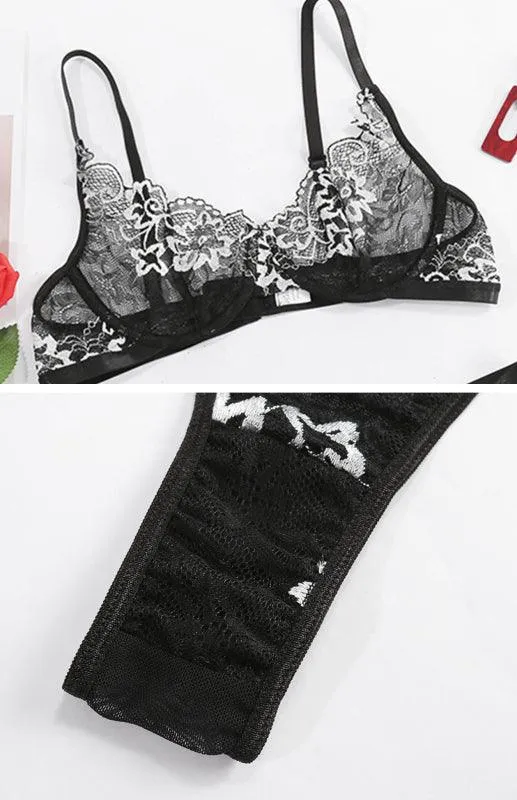 Embroidered Lace Lingerie Set for Women