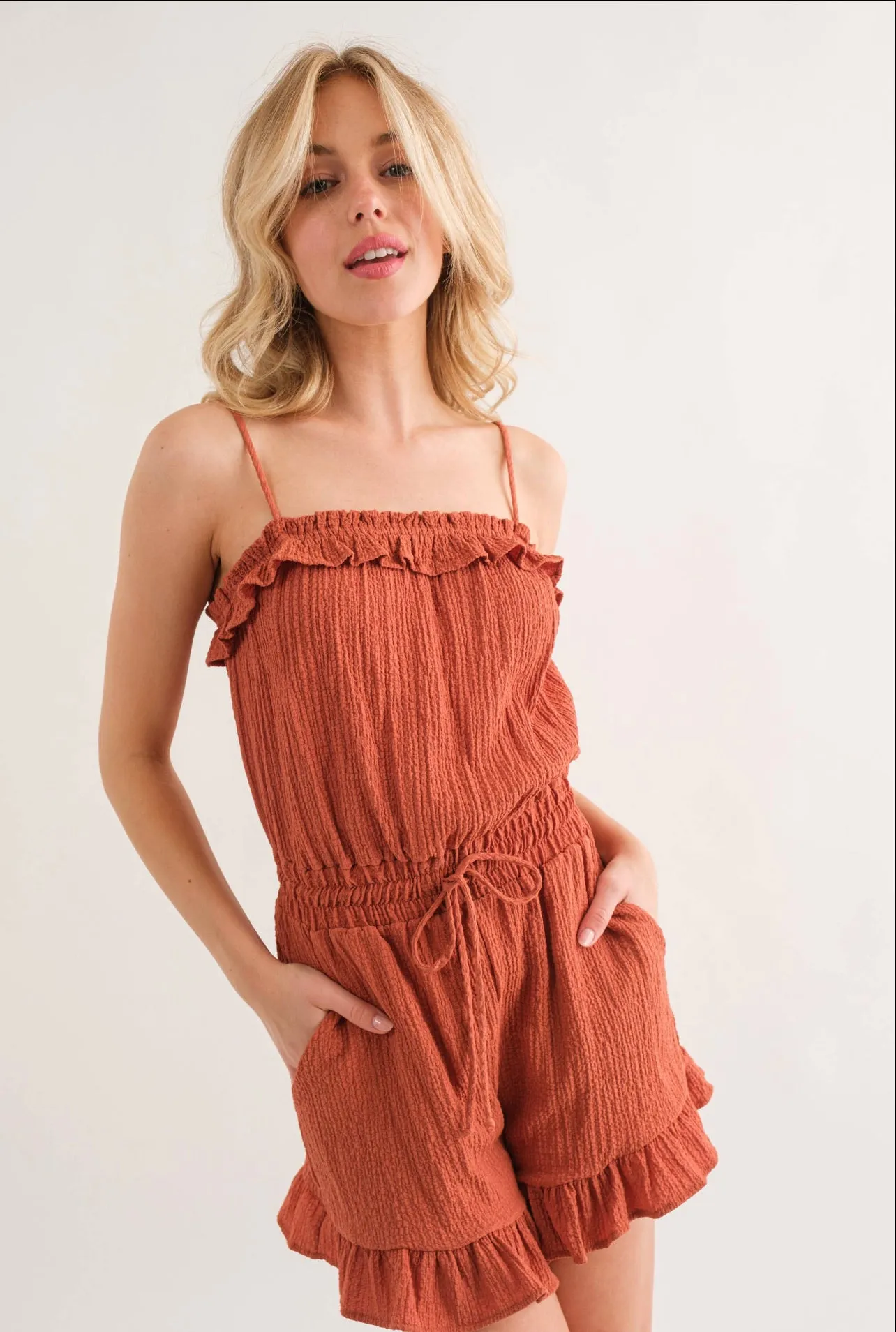 Fabric Spaghetti Strap Romper - Textured - Google SEO Friendly Results