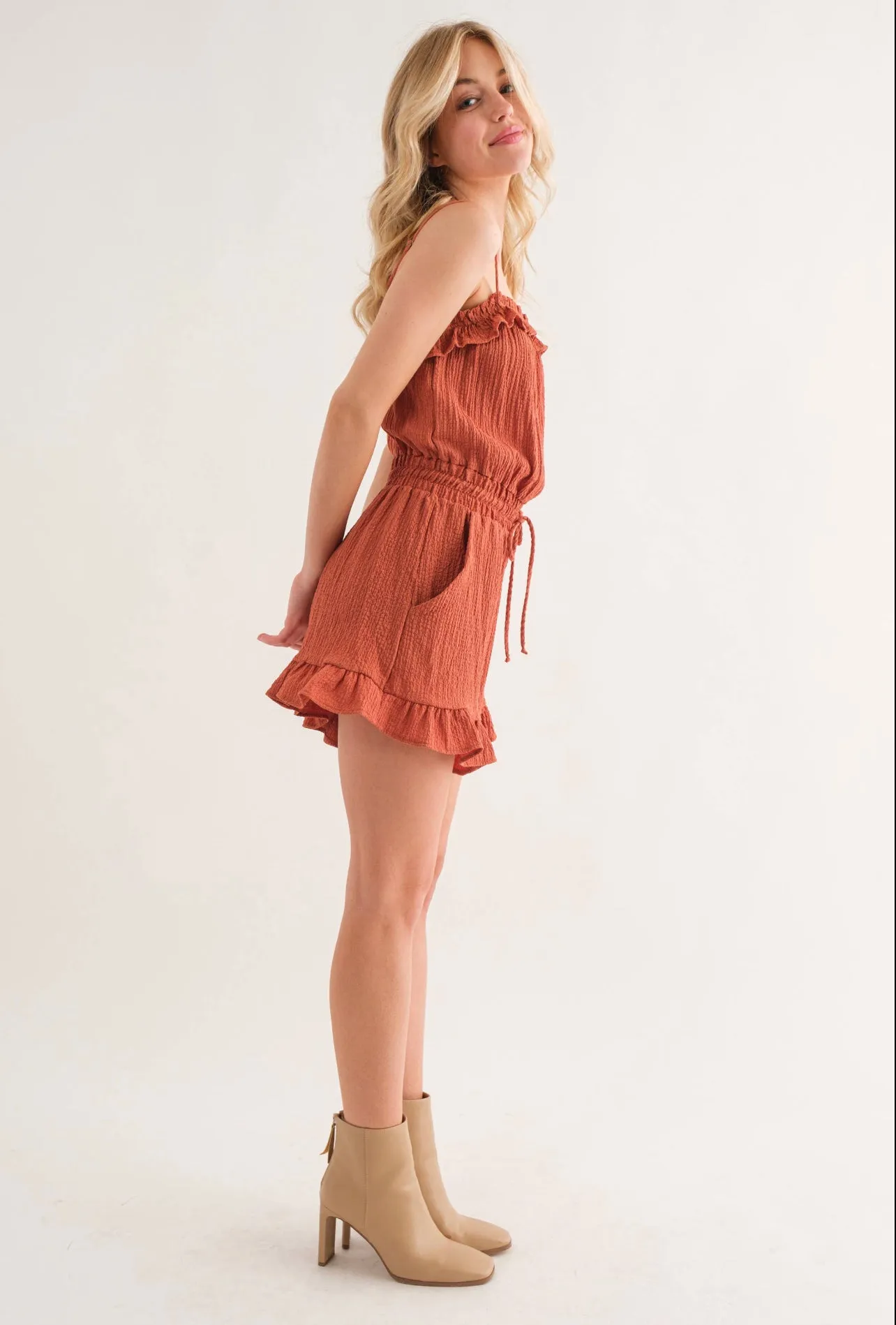 Fabric Spaghetti Strap Romper - Textured - Google SEO Friendly Results