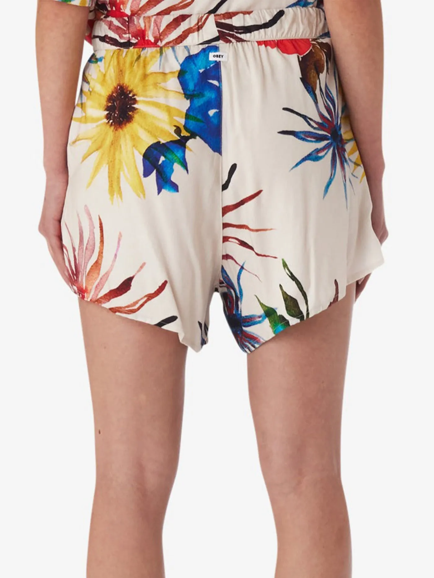 Floral print shorts with multiple flowers.