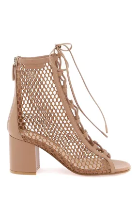 Gianvito Rossi Pink Mesh Open Toe Ankle Boots