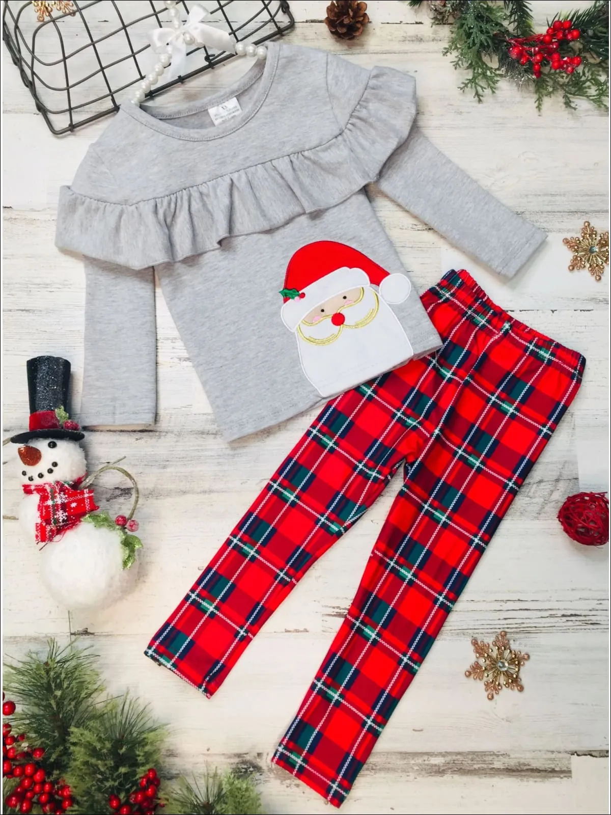 Girls Christmas Santa Top and Legging Set