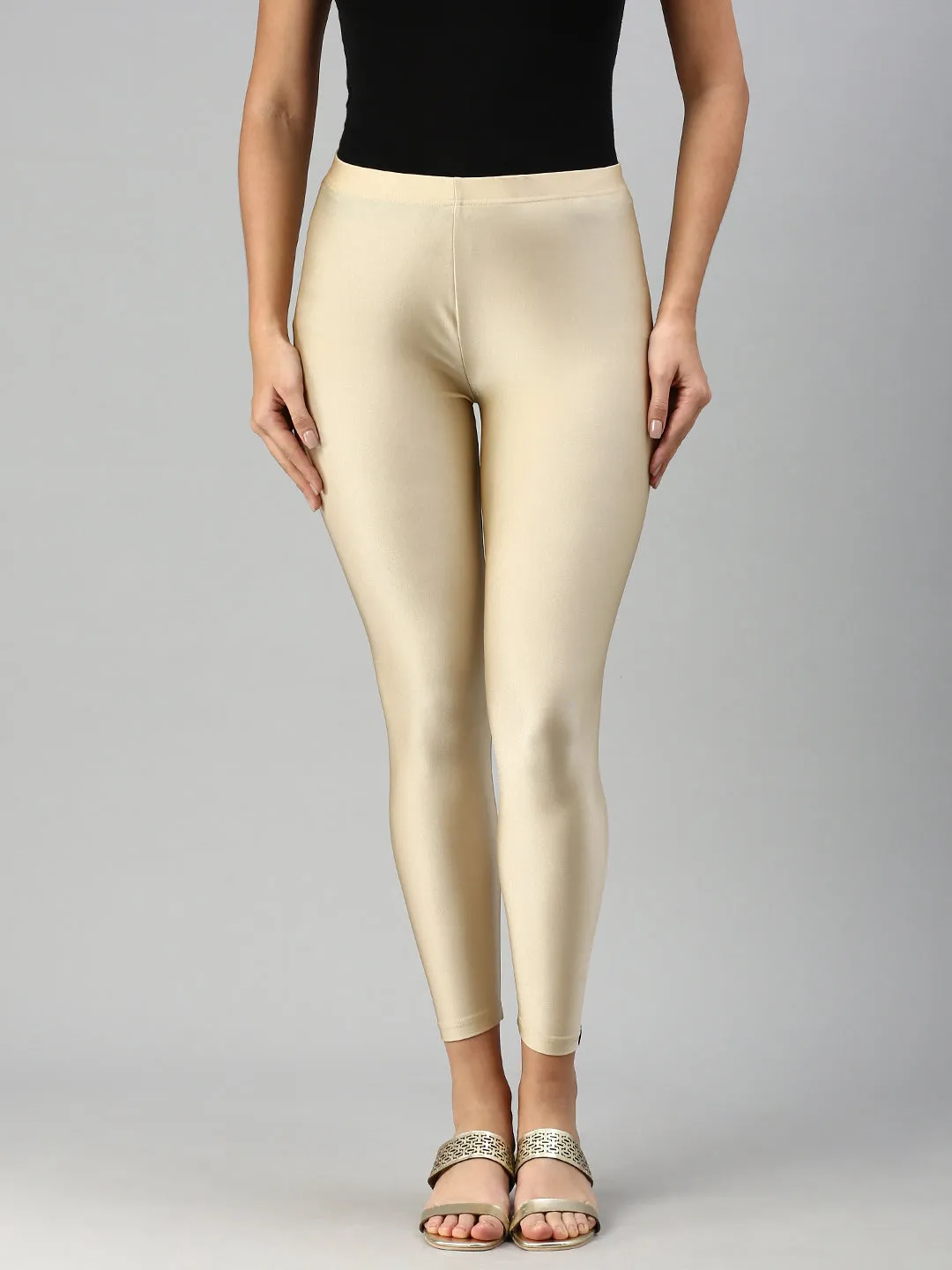 Gold Ankle Length Leggings for Women - Solid Color