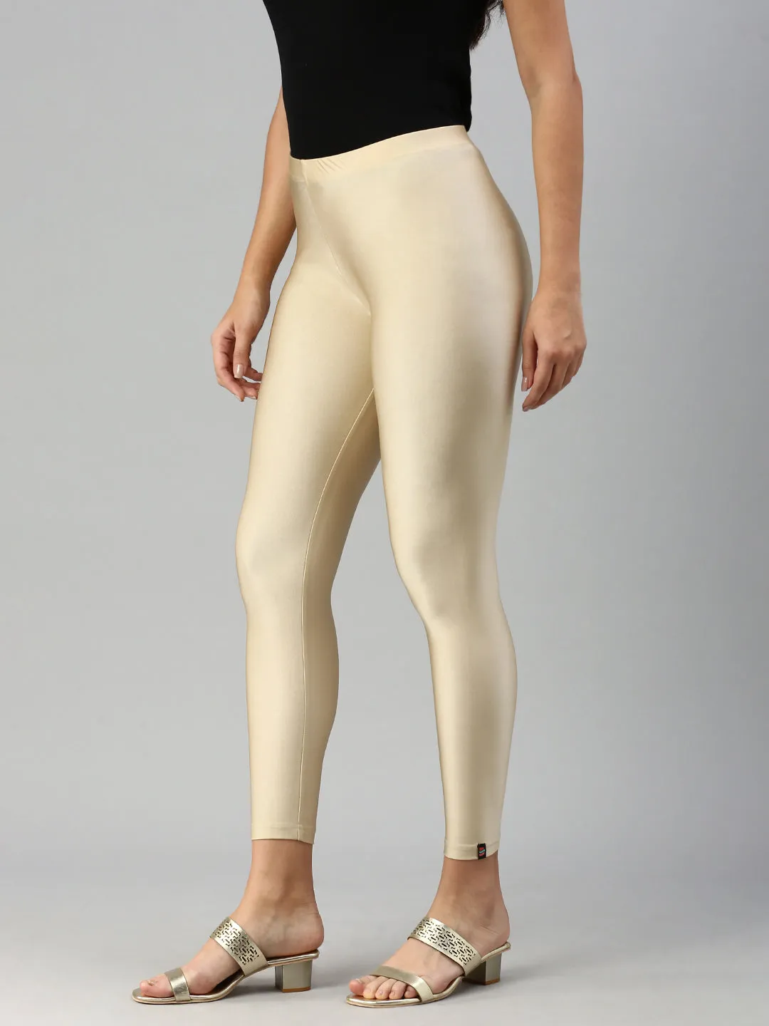 Gold Ankle Length Leggings for Women - Solid Color