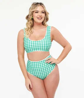 Green and White Gingham Bikini Bottoms