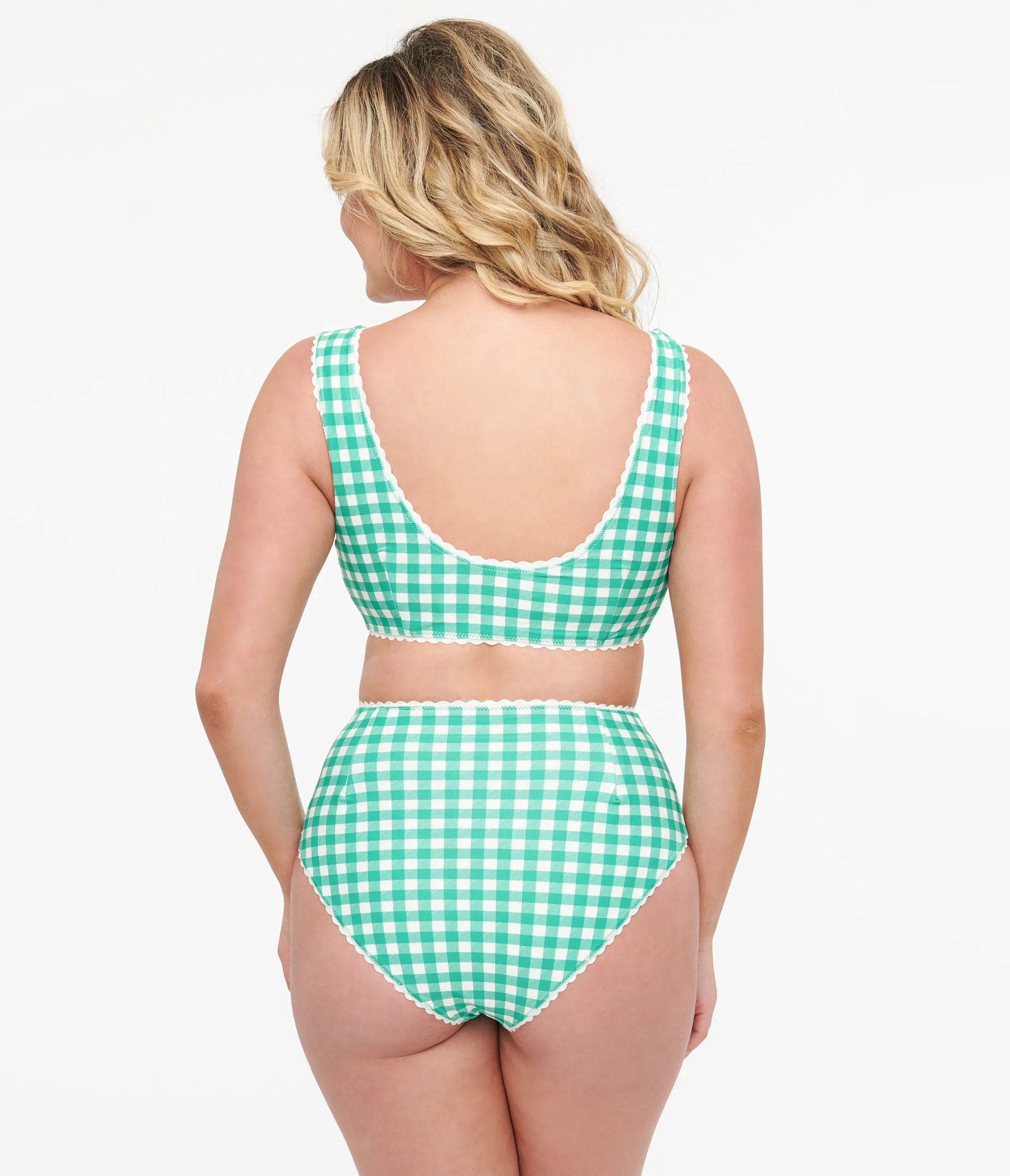 Green and White Gingham Bikini Bottoms