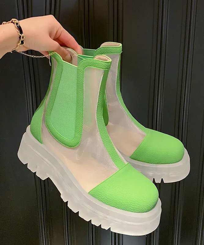 Green Breathable Tulle Splicing Platform Boots