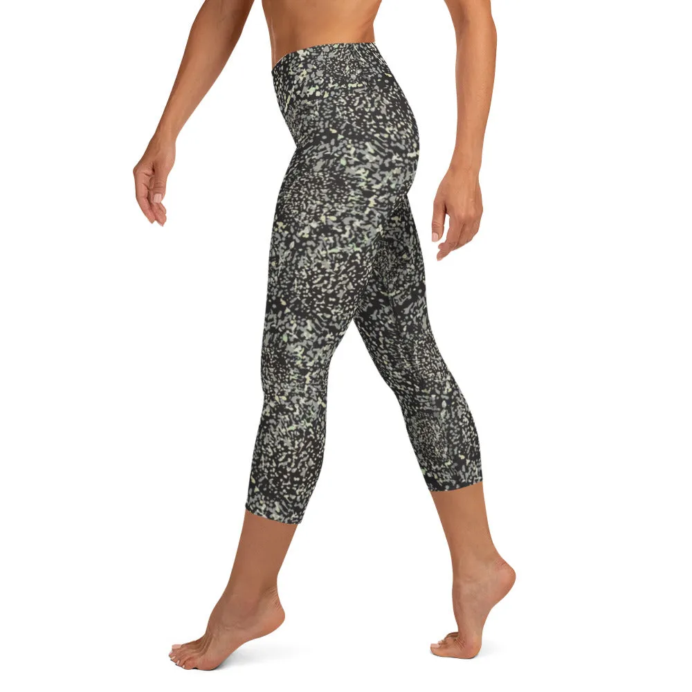 Grey Abstract Floral Print Yoga Capri Leggings