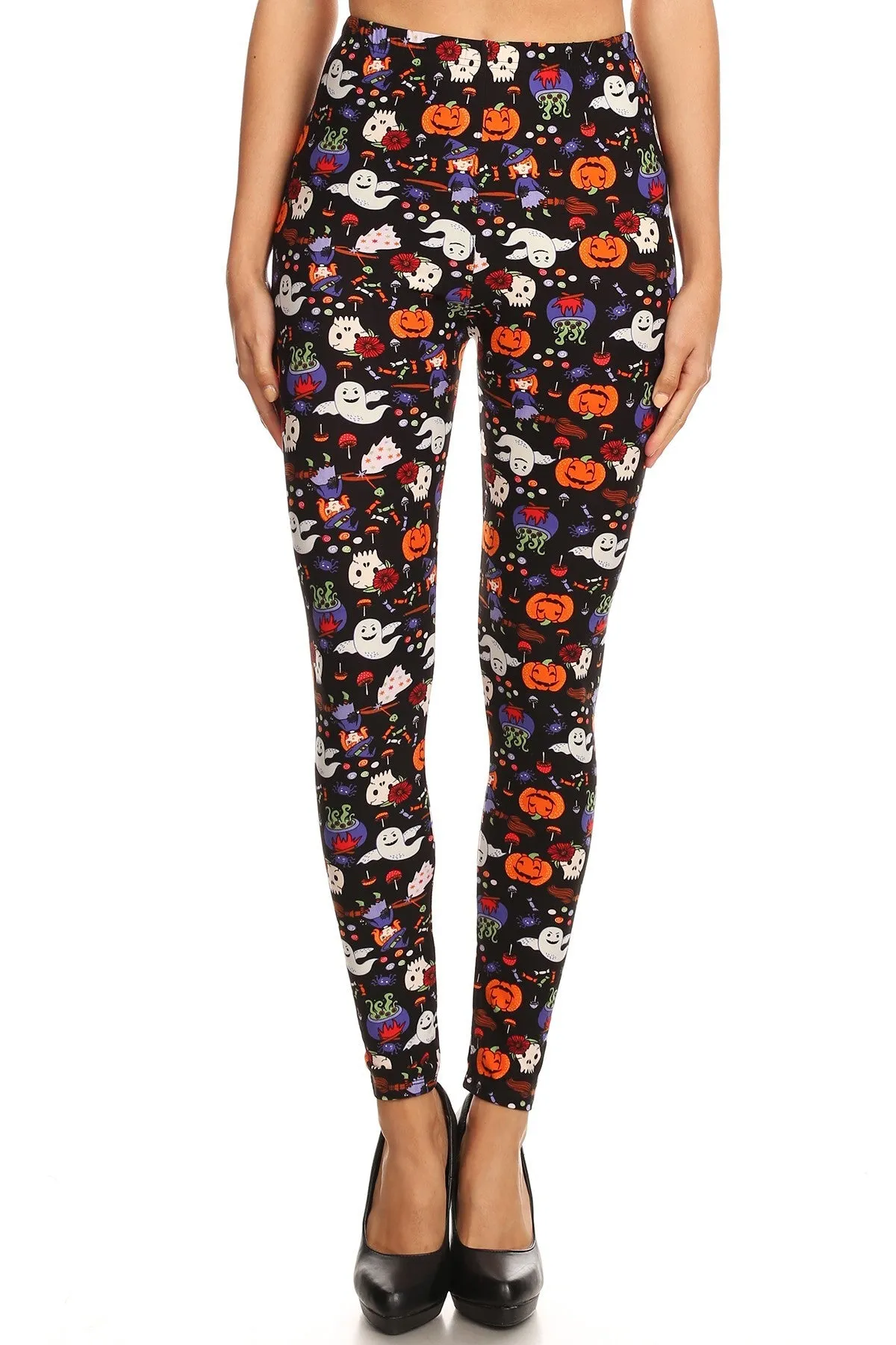 Halloween Pumpkin Ghost Pattern Leggings for Women