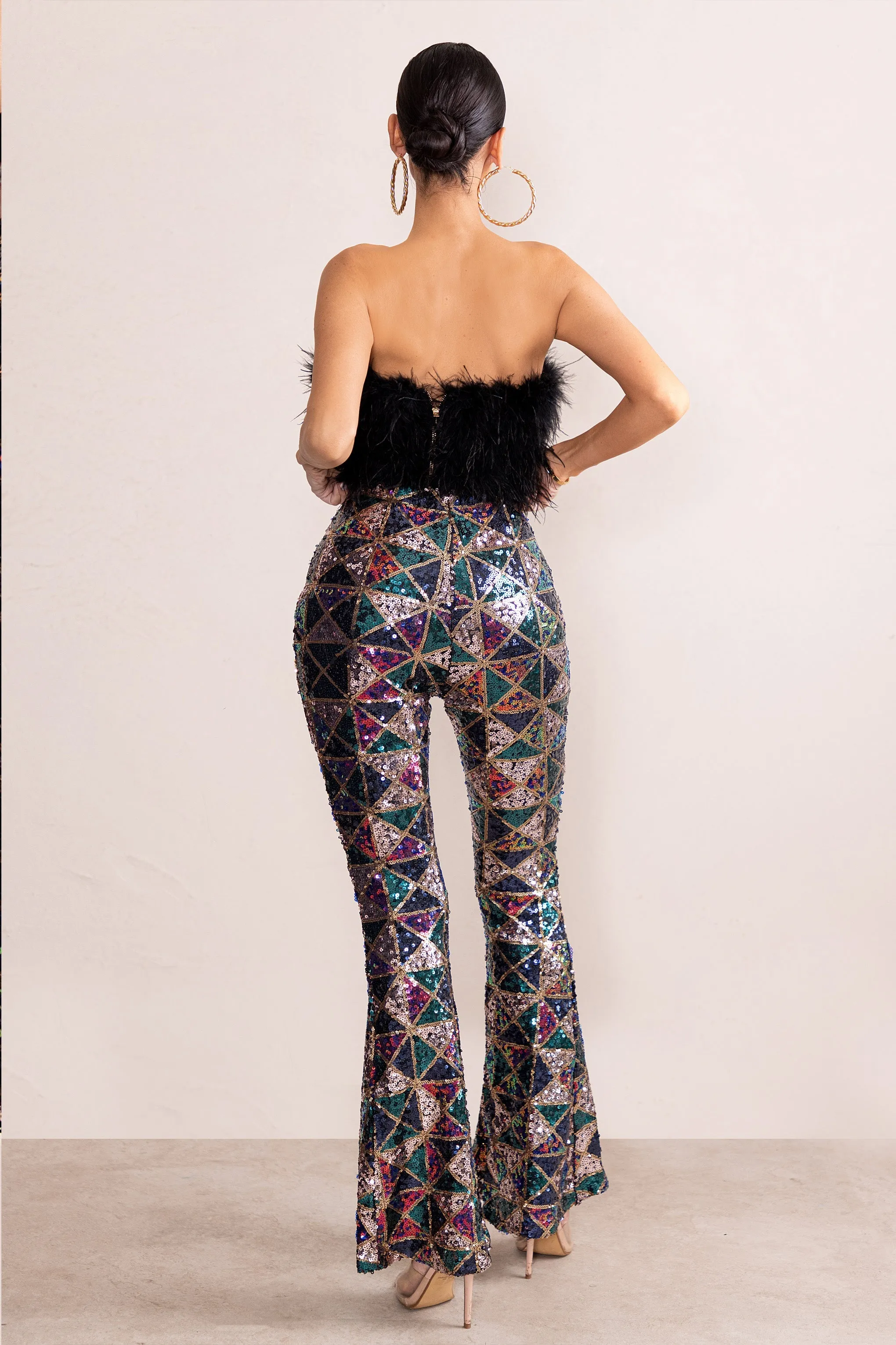 Heaven Sent | Black Aztec Sequin Fit And Flare Pants