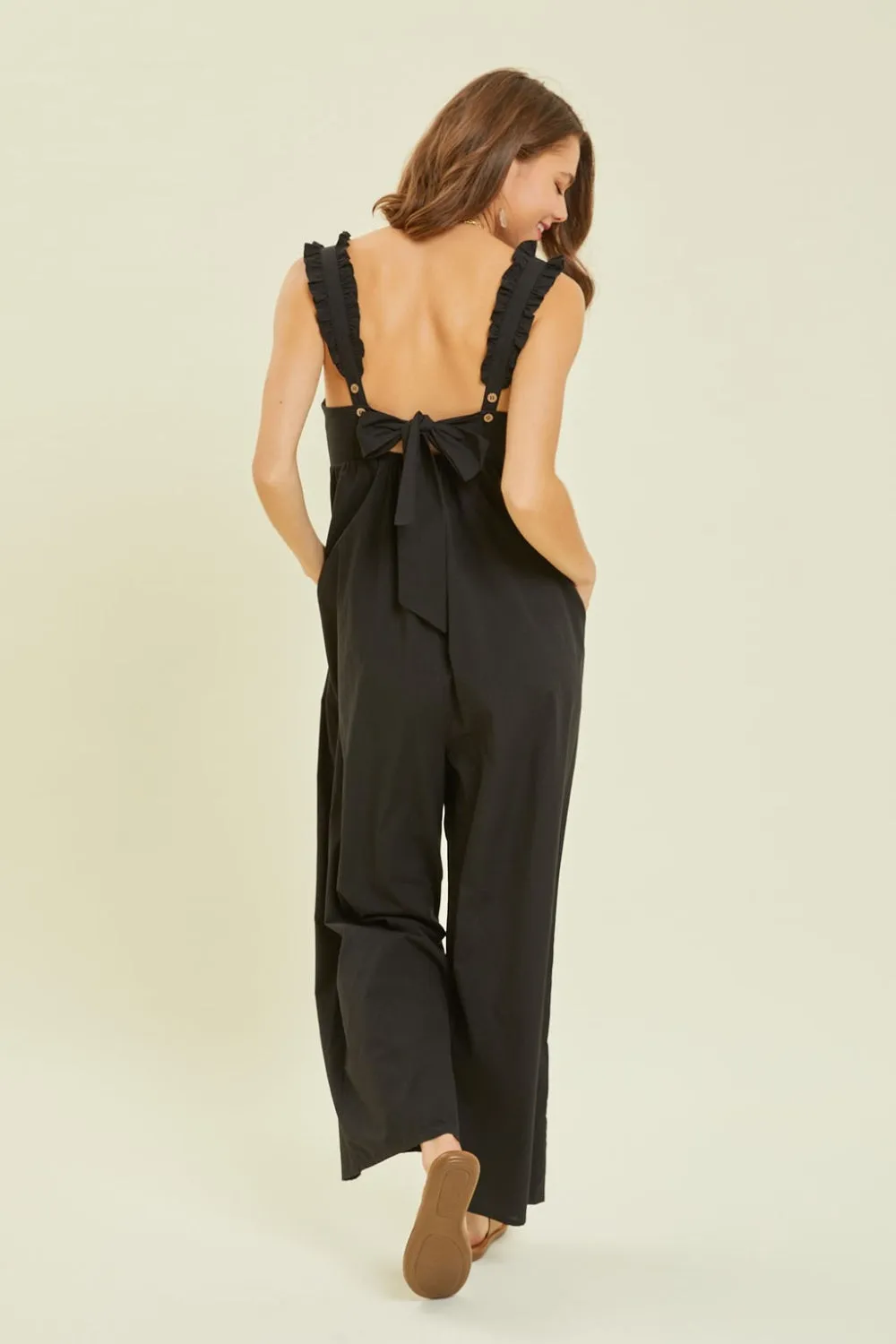 HEYSON Ruffled Strap Back Tie Wide Leg Jumpsuit