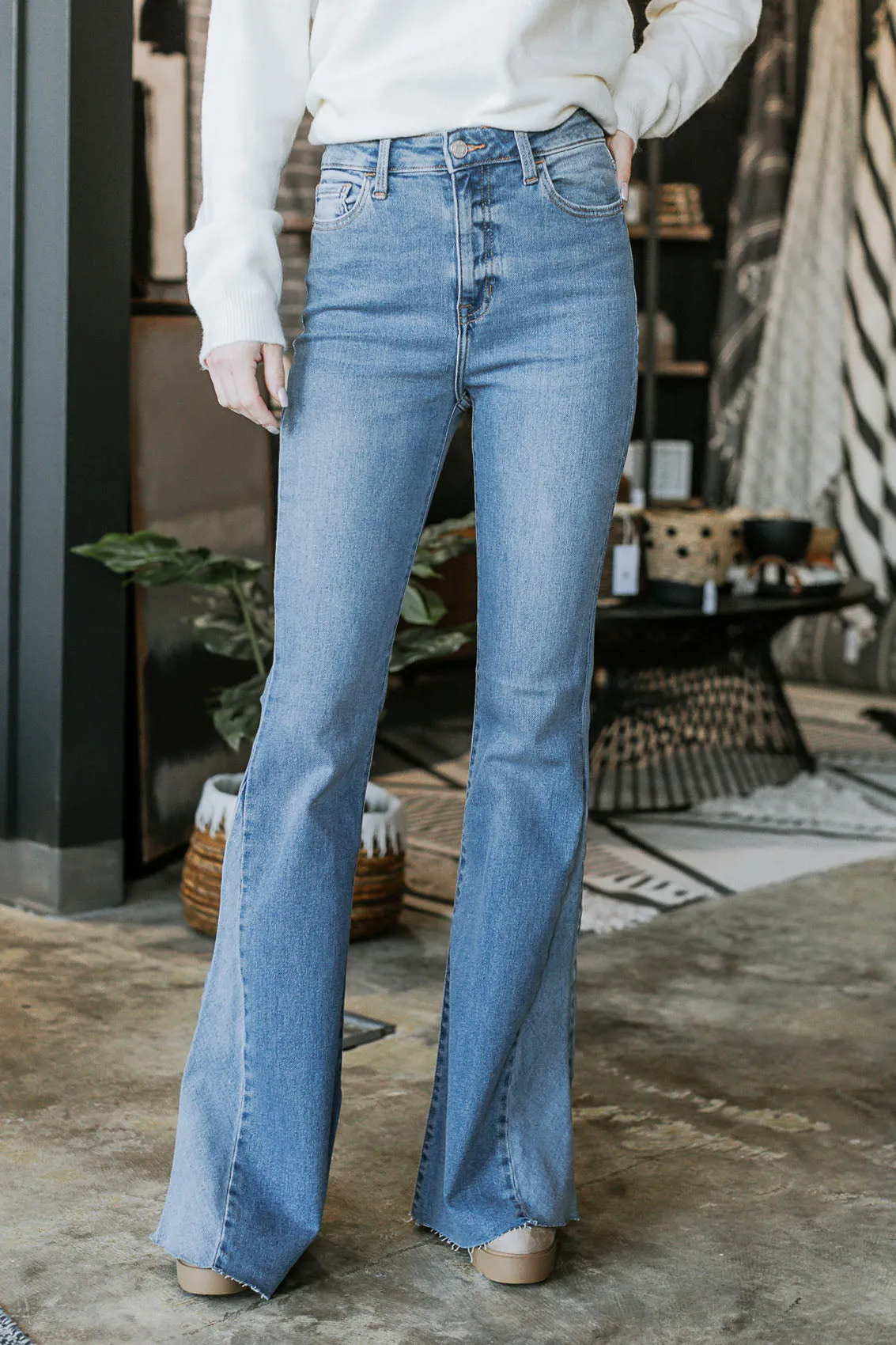 High Rise Panel Flare Jeans