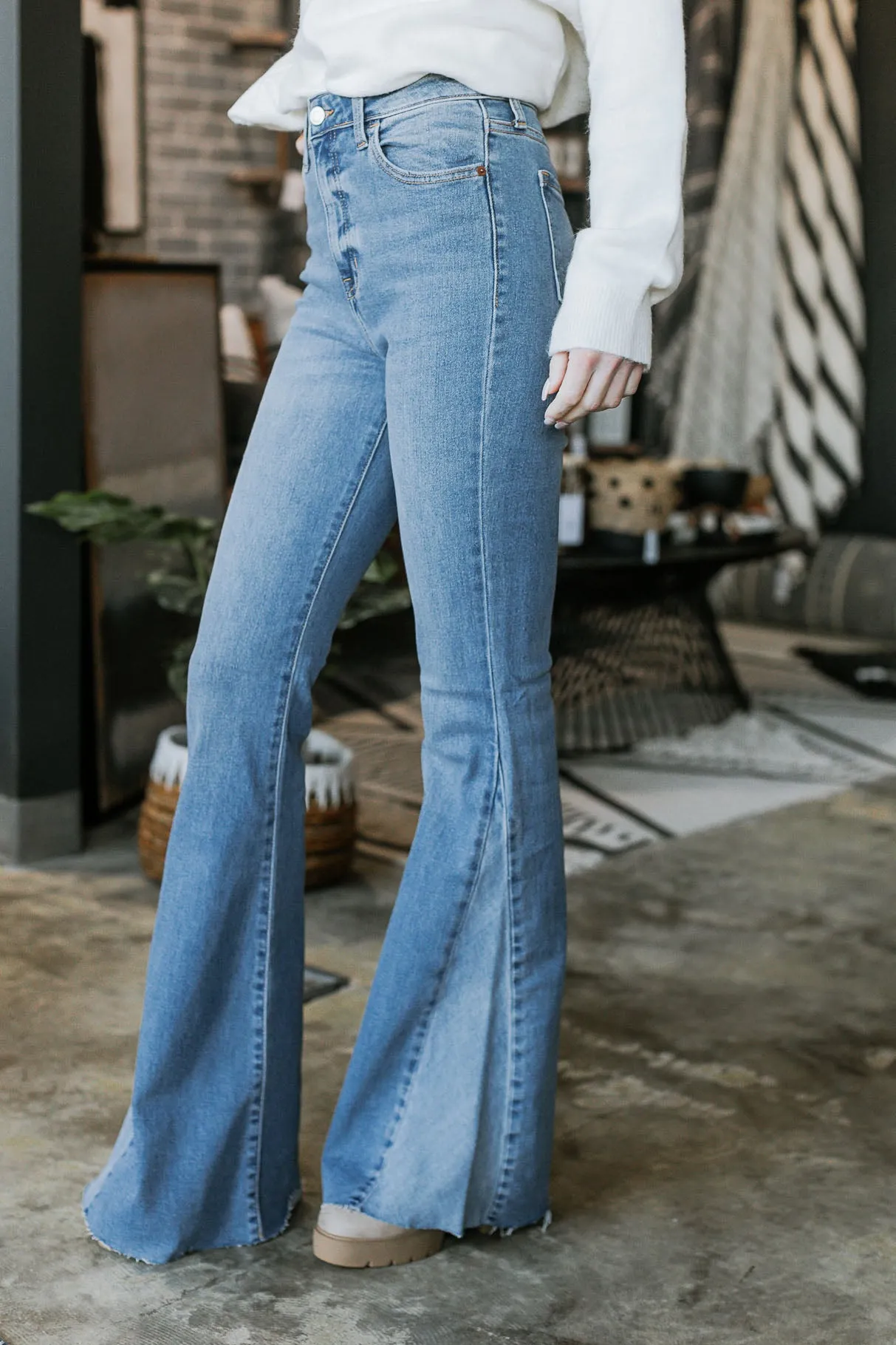 High Rise Panel Flare Jeans