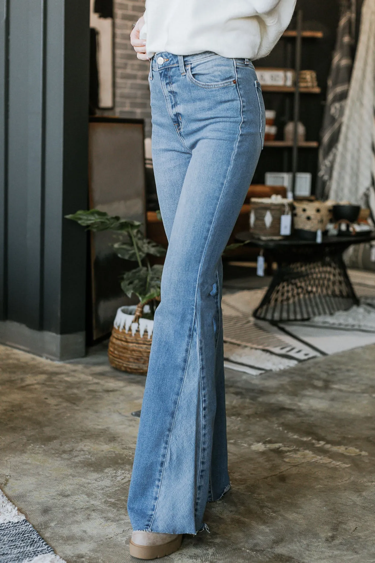 High Rise Panel Flare Jeans