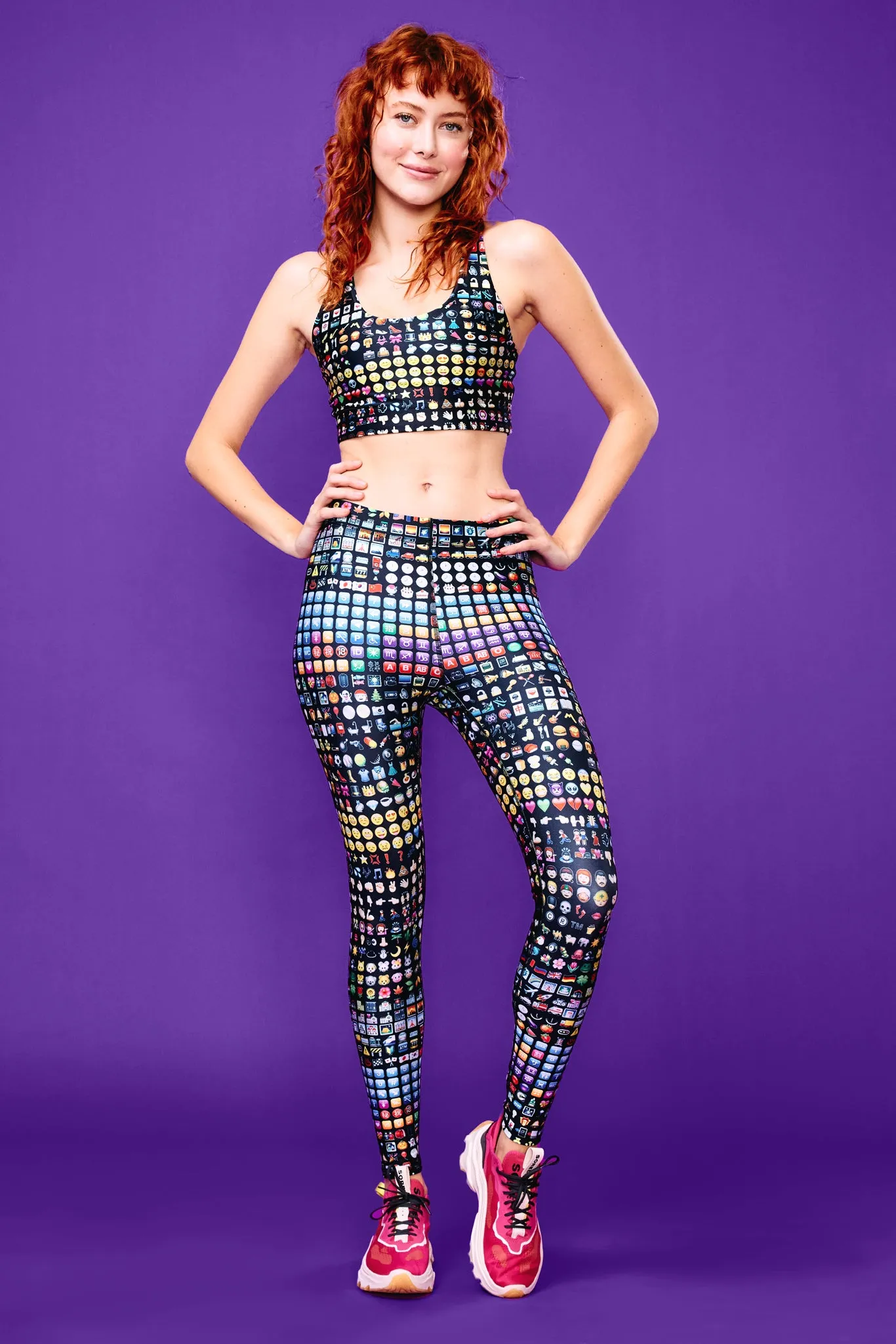 High-shine leggings with emoji pattern