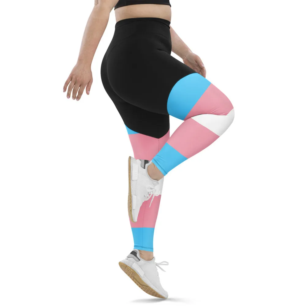 High-Waist Compression Sports Base Layer in Trans Colours for Trans Pride