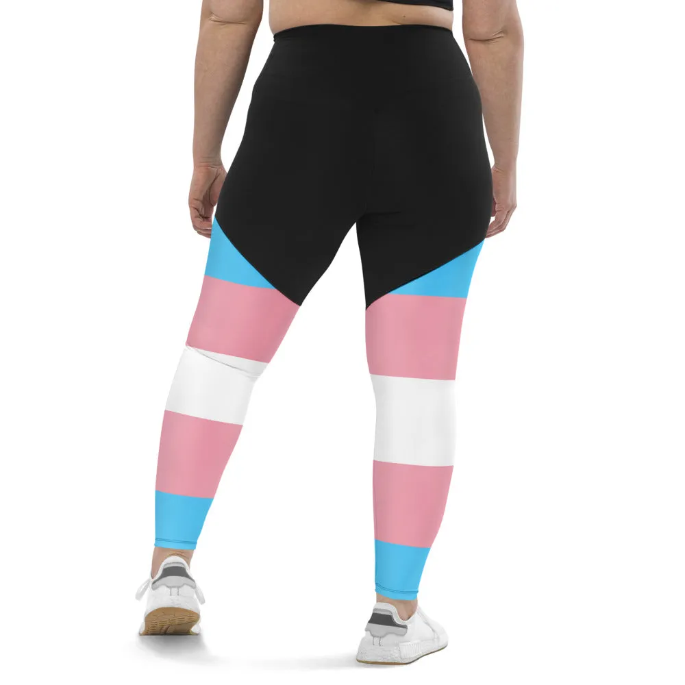 High-Waist Compression Sports Base Layer in Trans Colours for Trans Pride