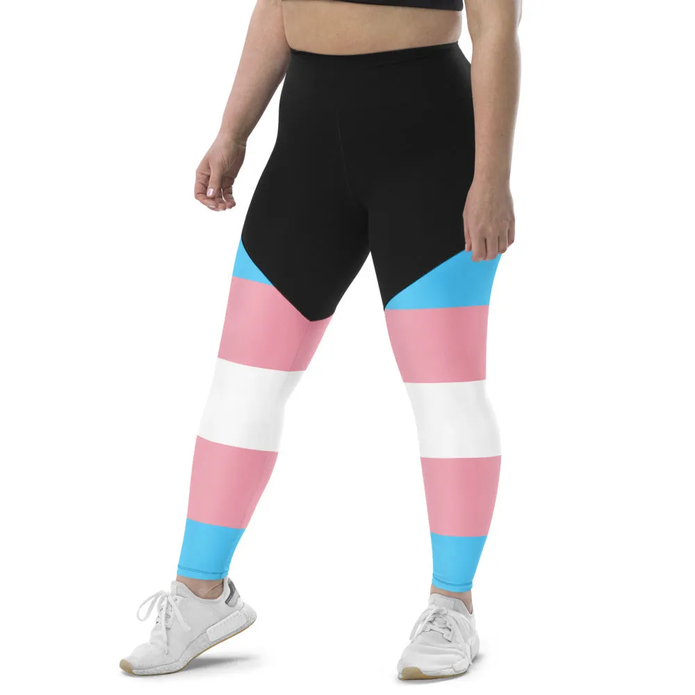 High-Waist Compression Sports Base Layer in Trans Colours for Trans Pride