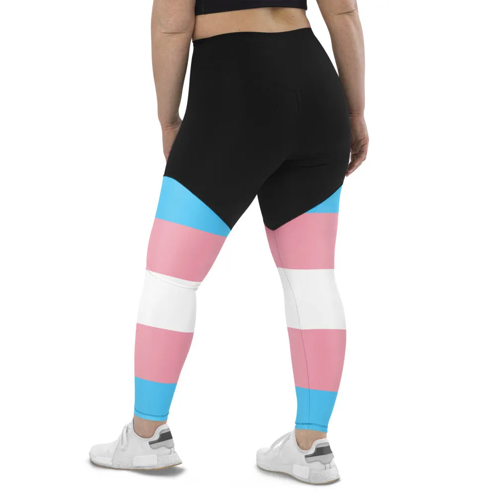 High-Waist Compression Sports Base Layer in Trans Colours for Trans Pride