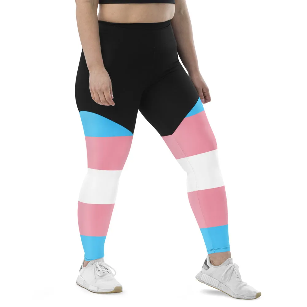 High-Waist Compression Sports Base Layer in Trans Colours for Trans Pride