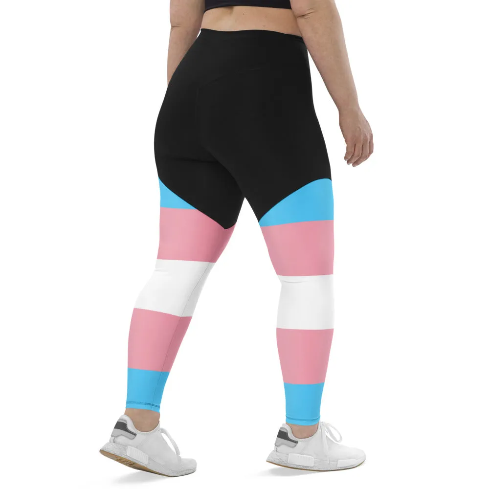 High-Waist Compression Sports Base Layer in Trans Colours for Trans Pride