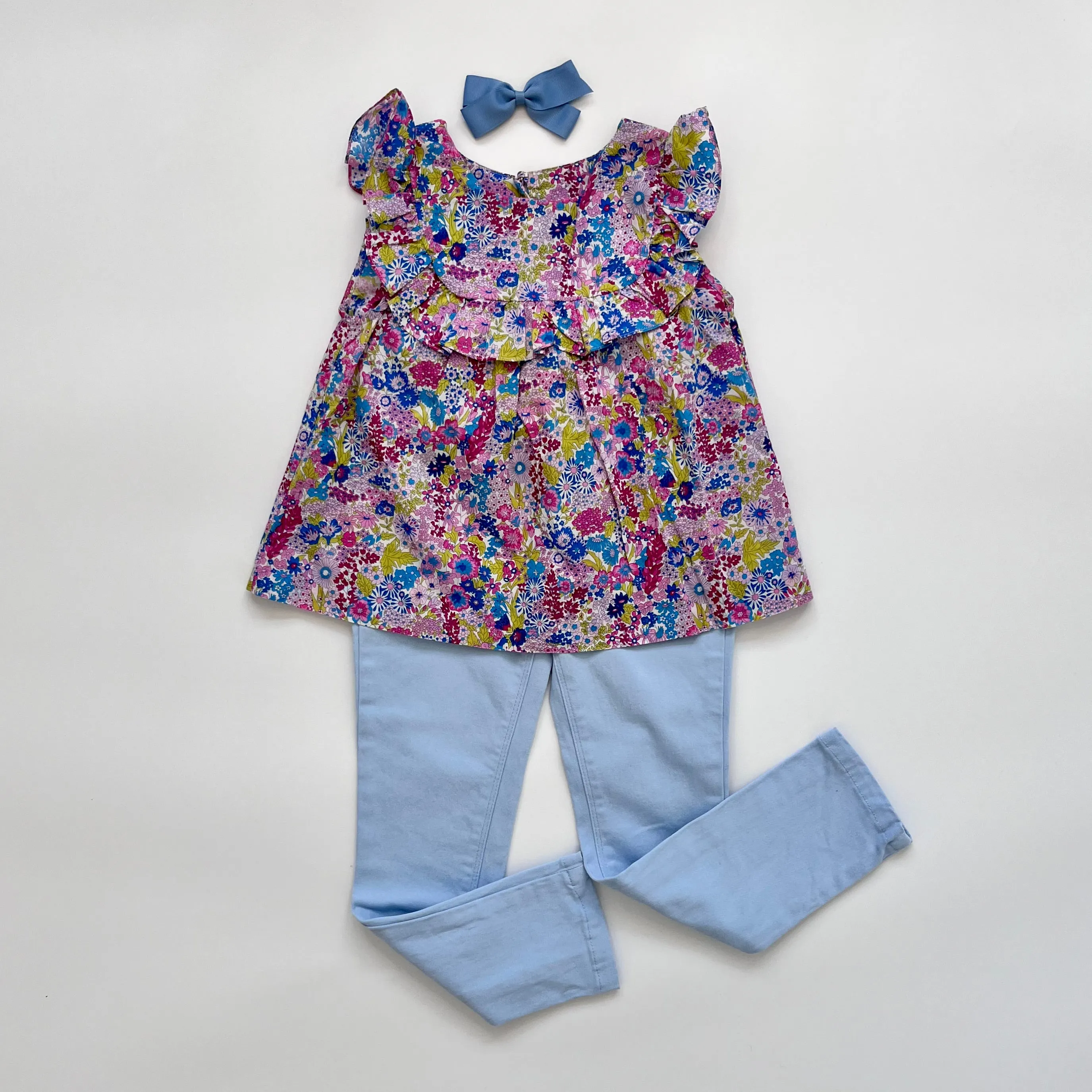 Jacadi Blue Liberty Print Sleeveless Blouse, Size 5 Years