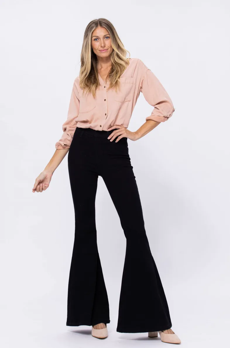 Judy Black Super Flare Pants | Pull-On Style