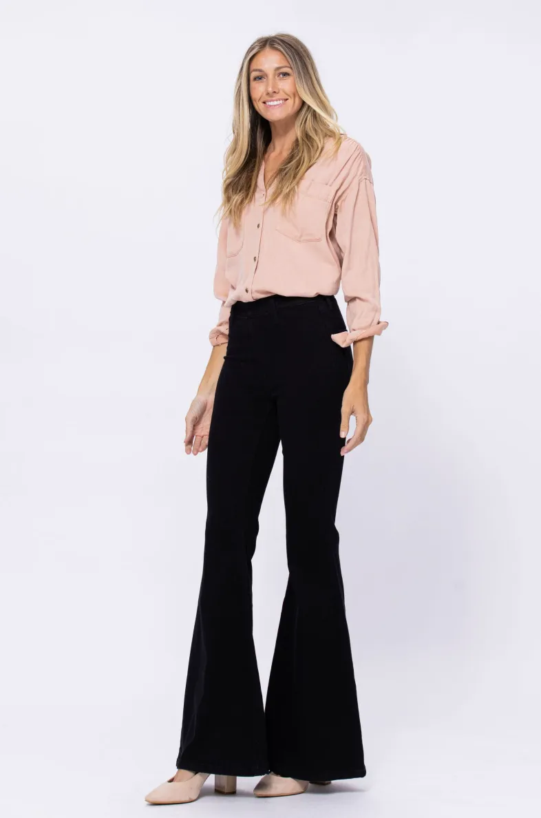 Judy Black Super Flare Pants | Pull-On Style