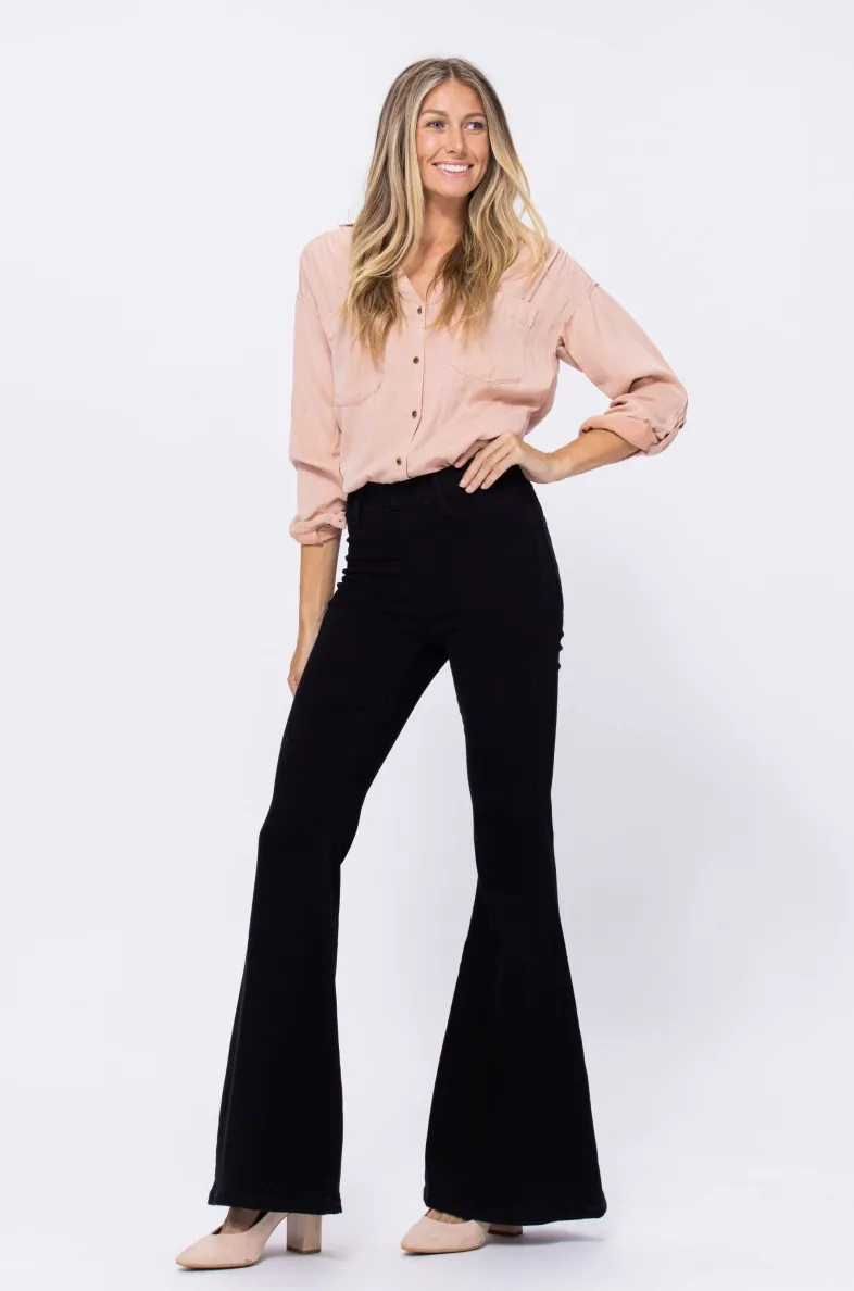 Judy Black Super Flare Pants | Pull-On Style