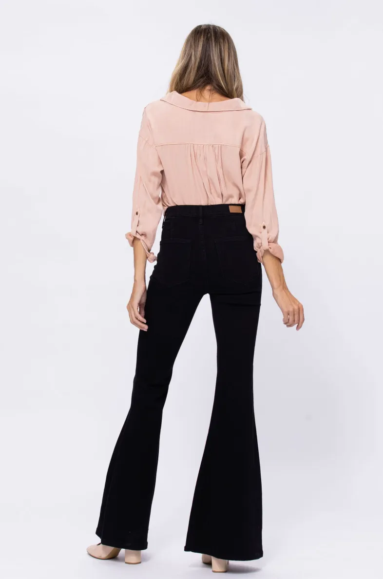 Judy Black Super Flare Pants | Pull-On Style