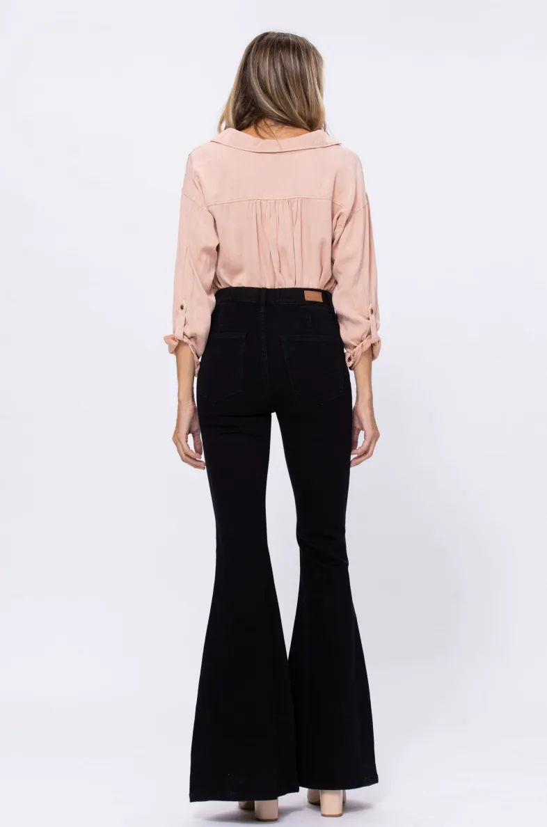 Judy Black Super Flare Pants | Pull-On Style