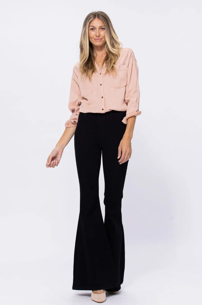 Judy Black Super Flare Pants | Pull-On Style