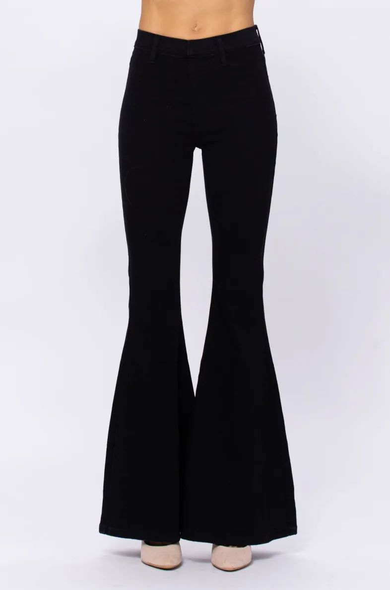 Judy Black Super Flare Pants | Pull-On Style