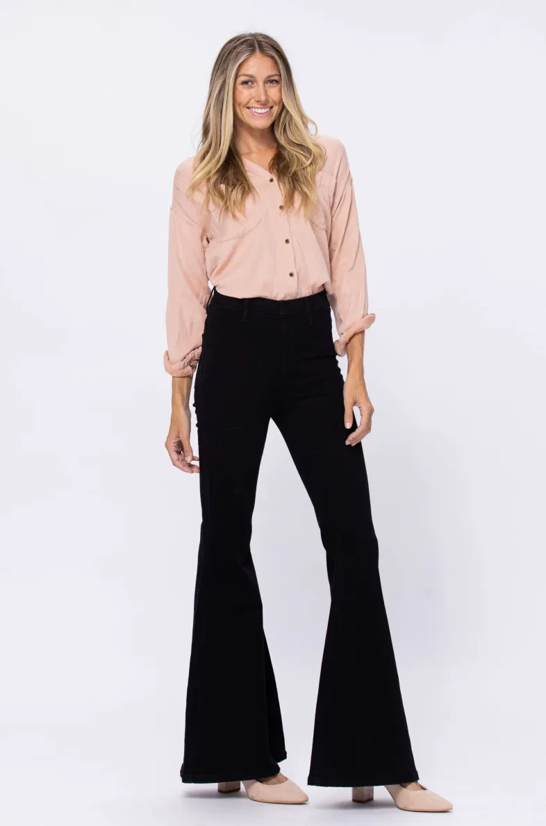 Judy Black Super Flare Pants | Pull-On Style