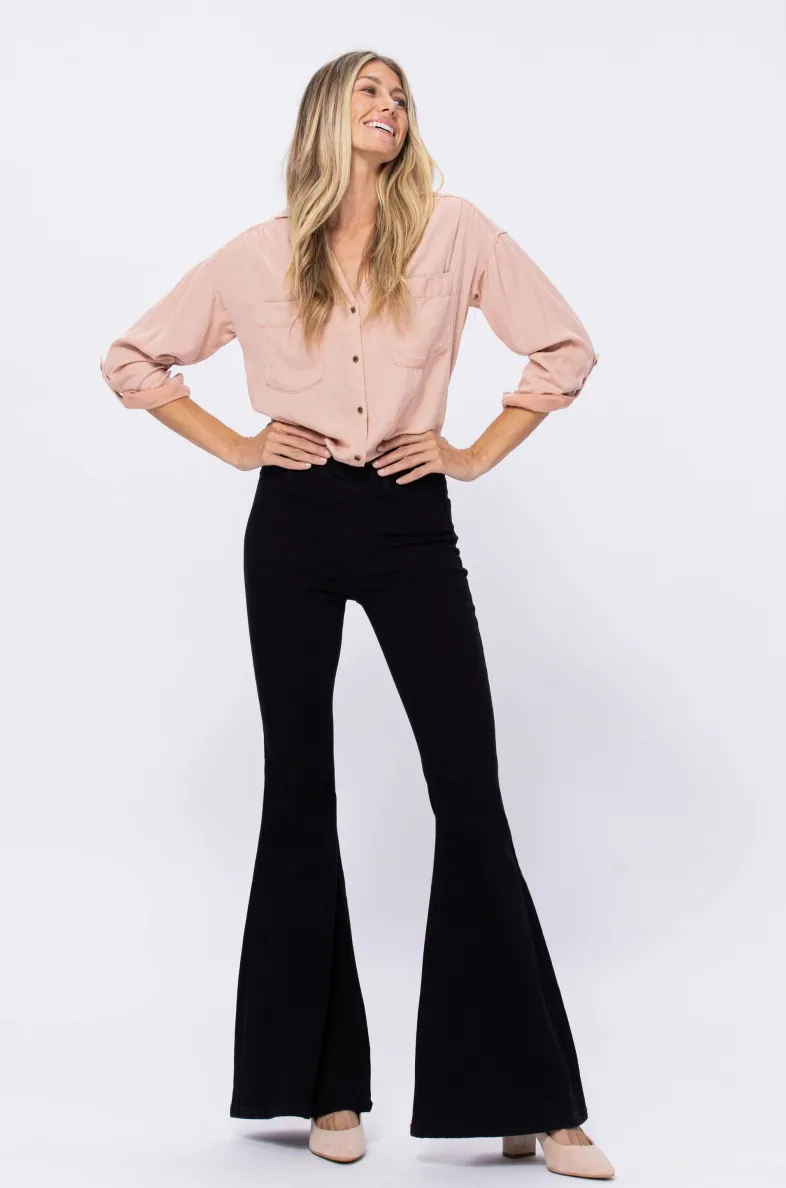 Judy Black Super Flare Pants | Pull-On Style