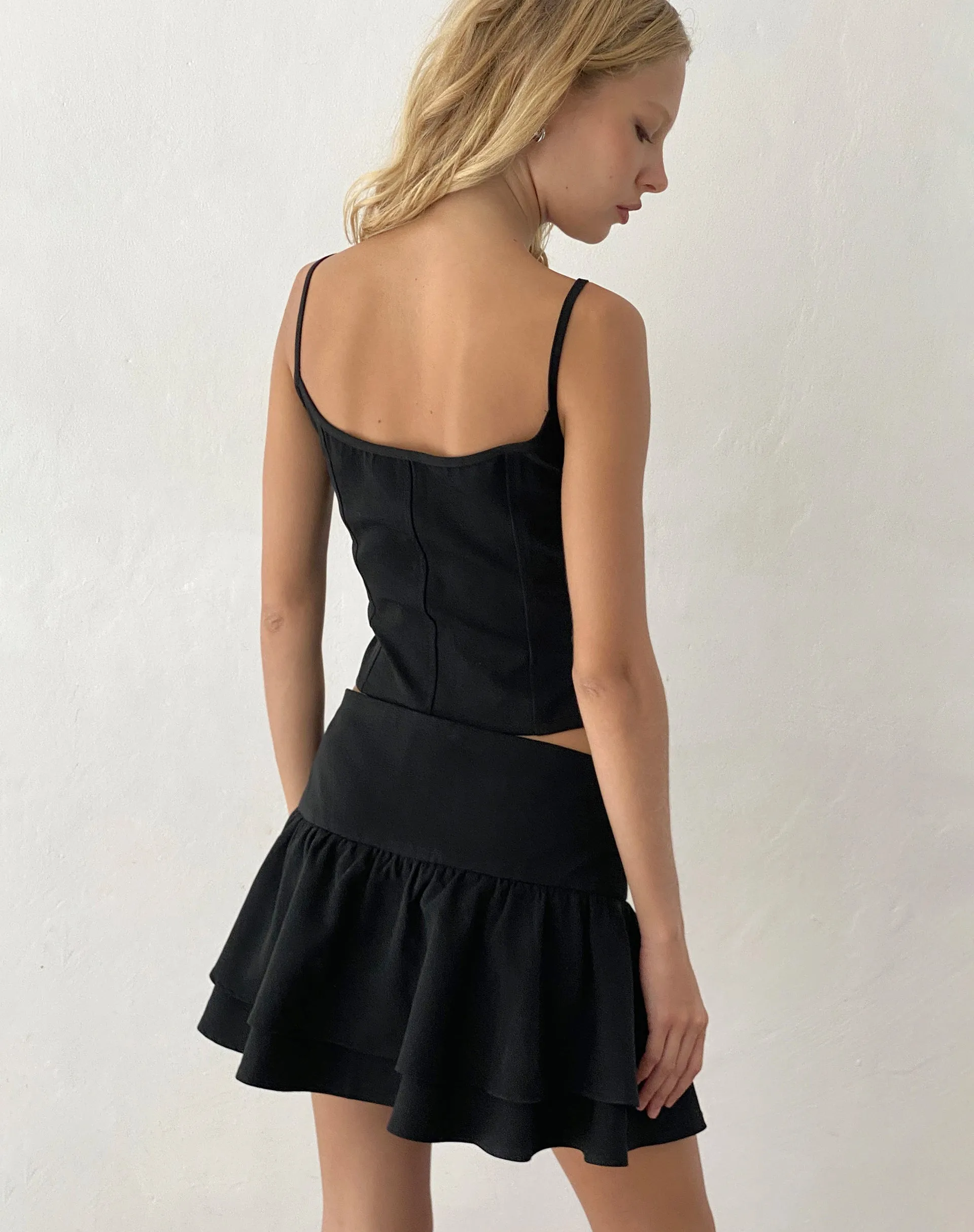 Kaida Ivory Bow Corset Top in Black Tailoring