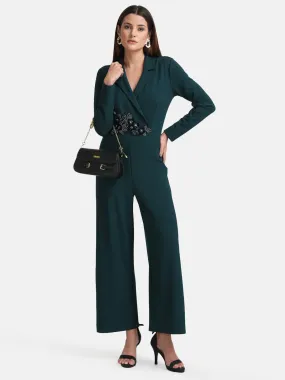 Lapel Collar Embellished Jumpsuit - Shop now!