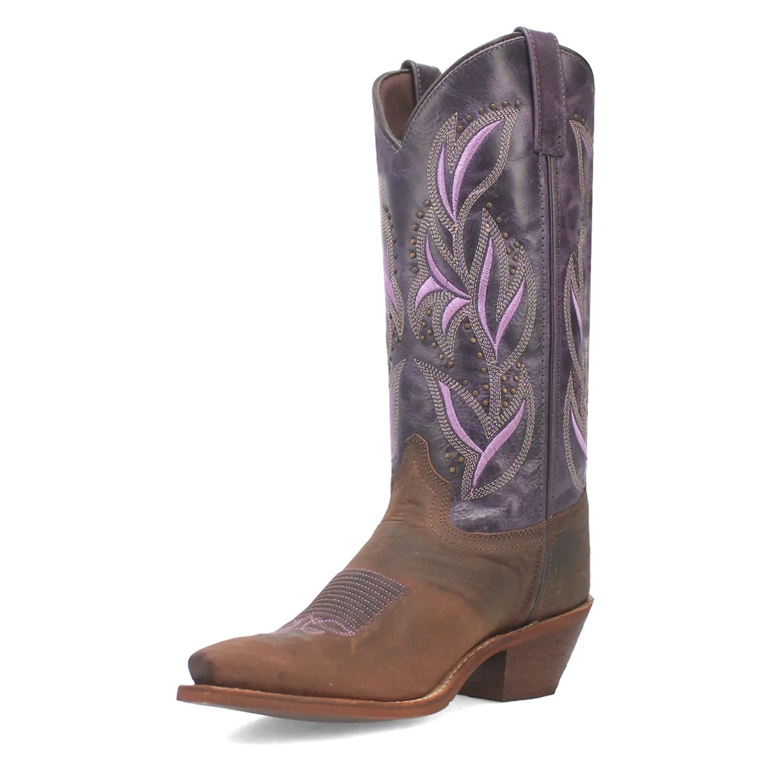 Laredo Women's Larissa Dark Brown Purple Leather Cowboy Boots