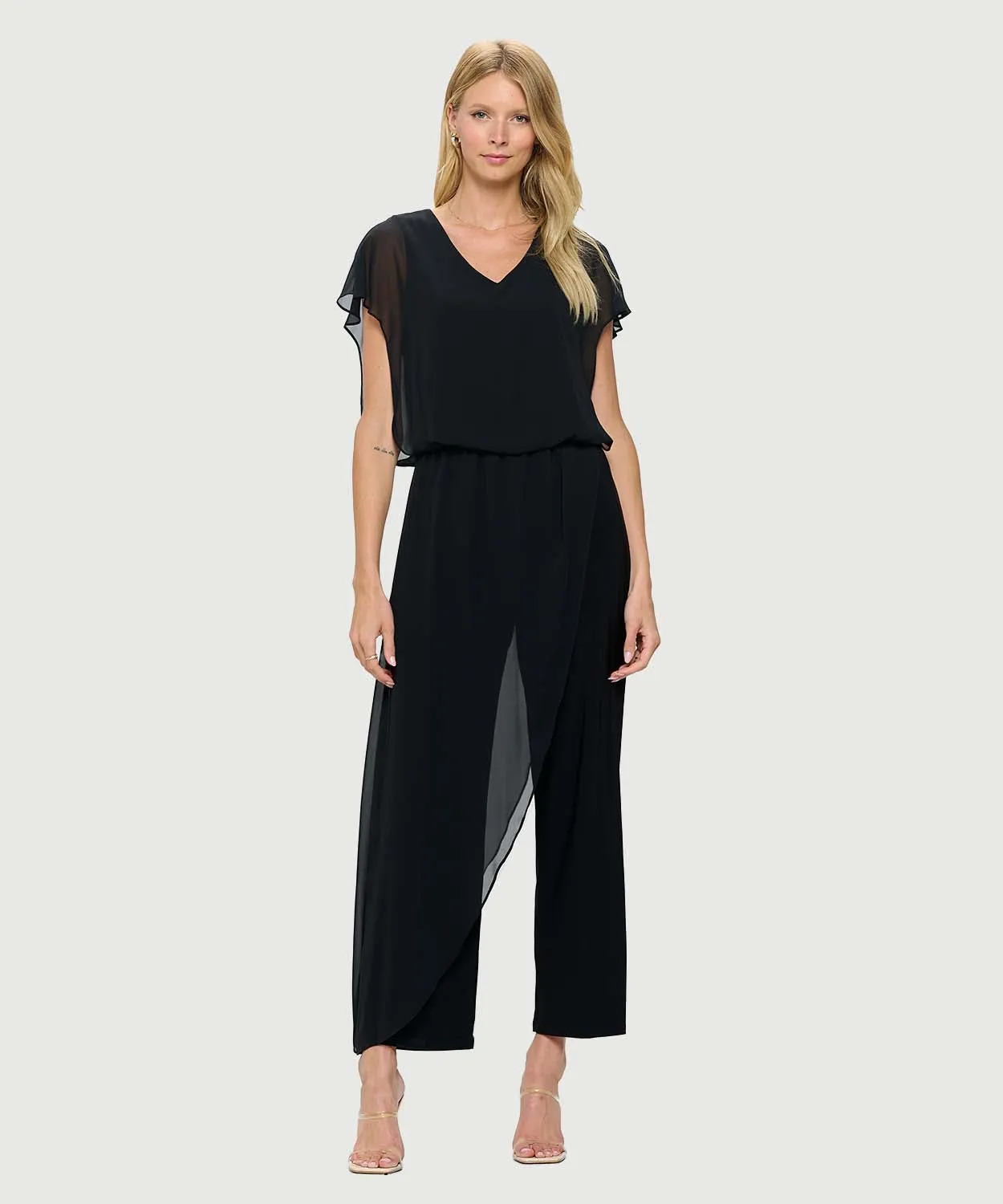 Last Tango Jumpsuit Chiffon Overlay Black - fashion
