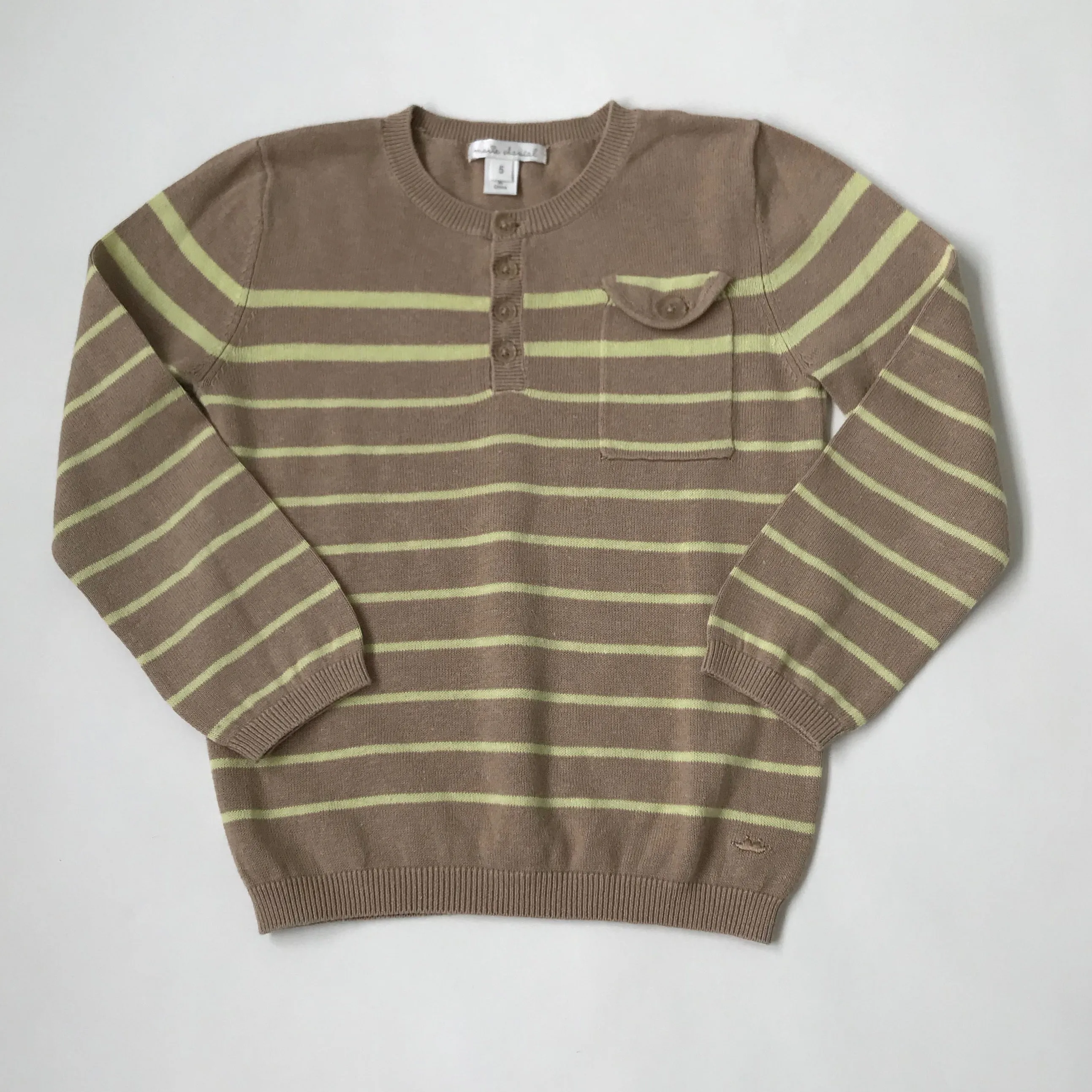 Marie-Chantal Taupe Yellow Stripe Linen Cotton Jumper: Size 6