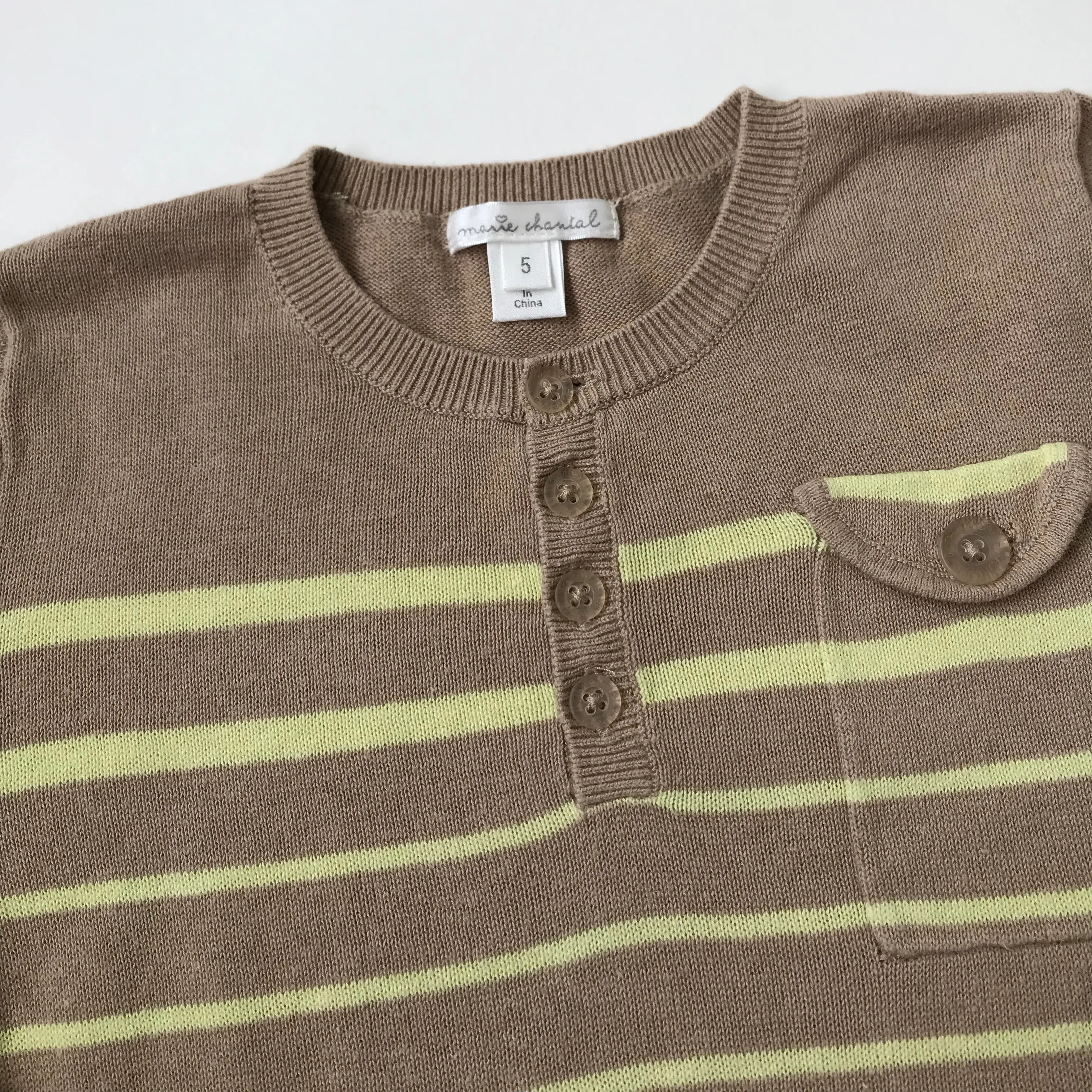 Marie-Chantal Taupe Yellow Stripe Linen Cotton Jumper: Size 6