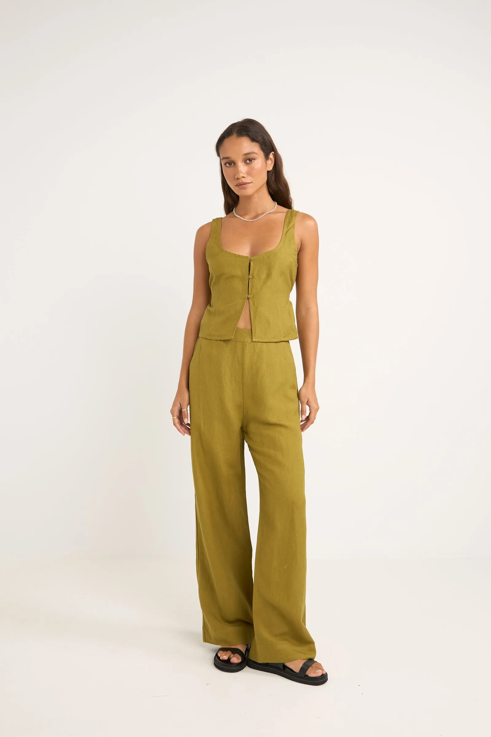 Maya Olive Wide Leg Pants - Shop Now