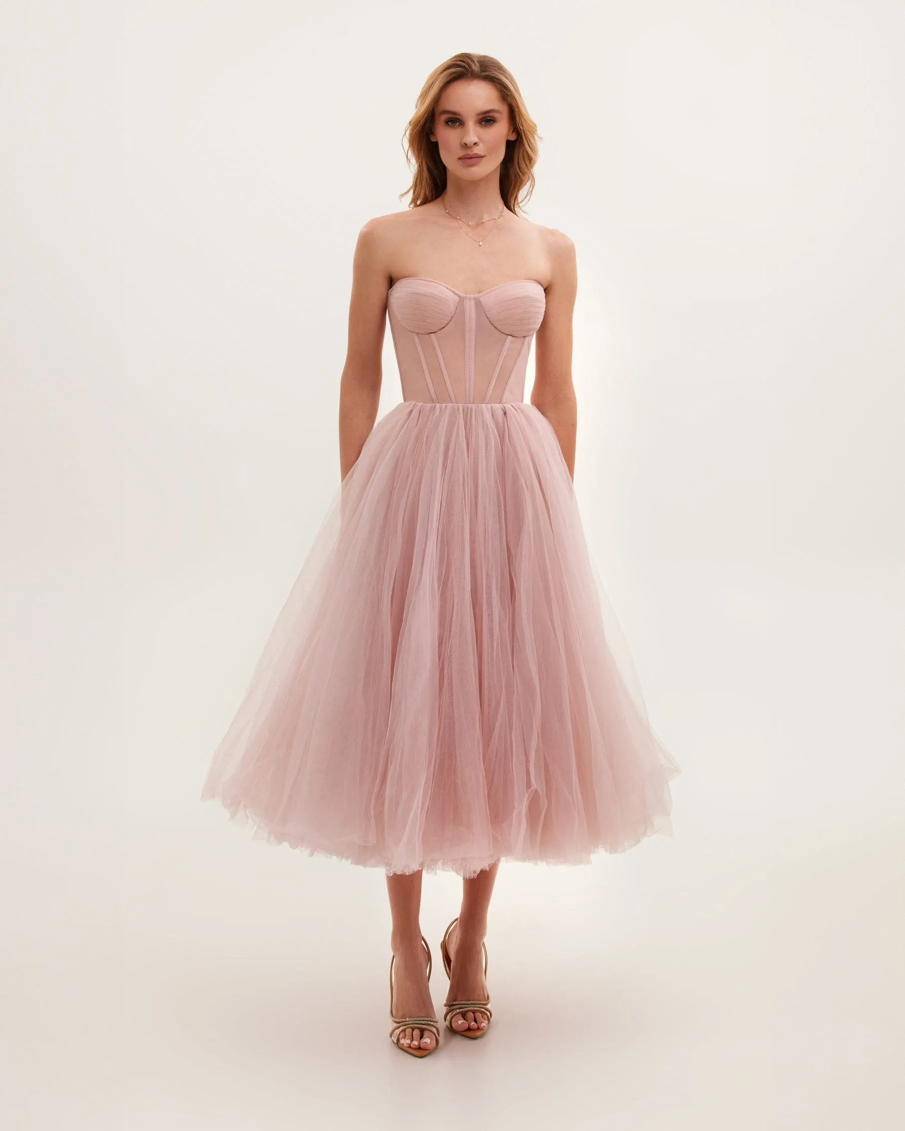 Misty Rose Strapless Tulle Dress