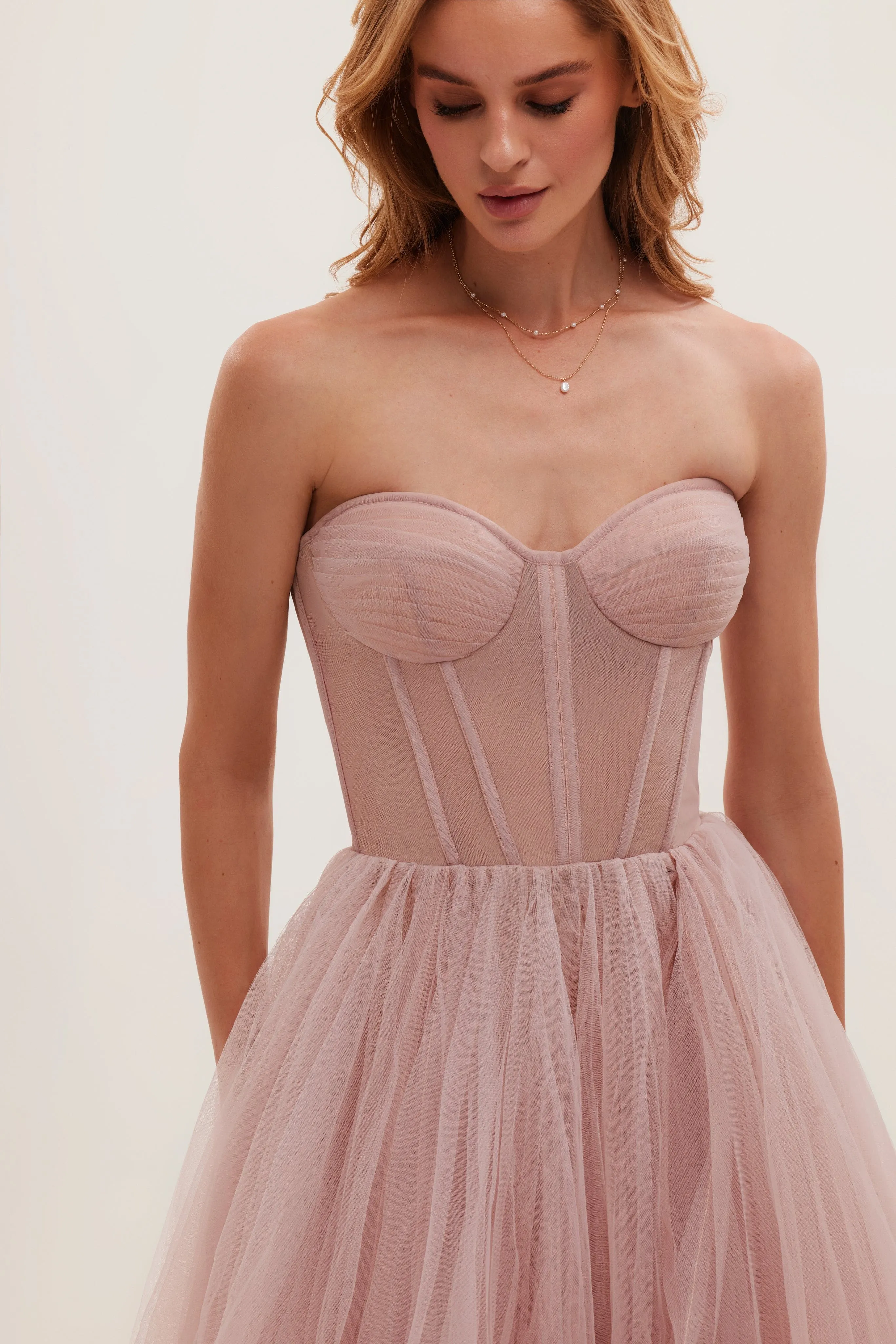 Misty Rose Strapless Tulle Dress