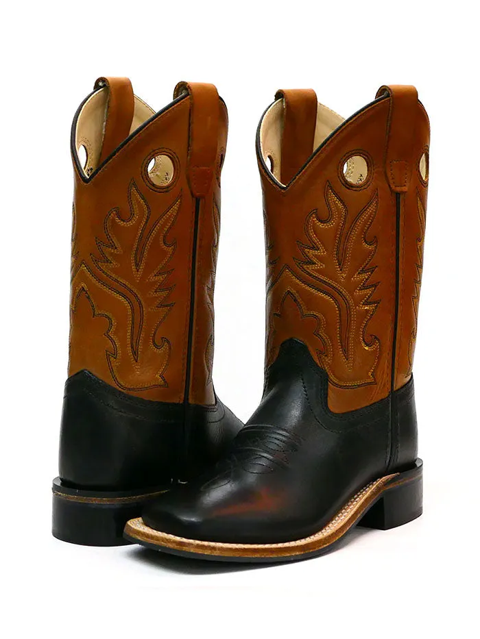 Old West Tan Kids Calf Leather Square Toe Western Boot