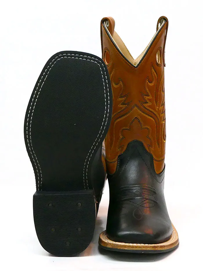 Old West Tan Kids Calf Leather Square Toe Western Boot