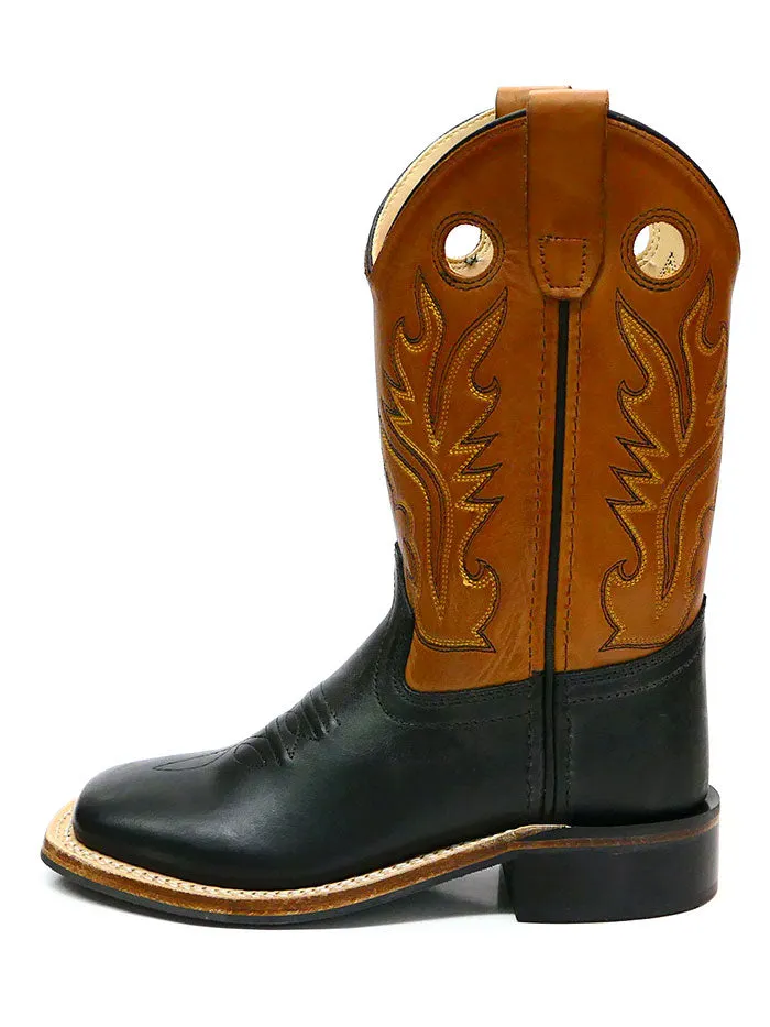 Old West Tan Kids Calf Leather Square Toe Western Boot